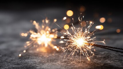 Festive Sparklers Igniting Celebrations: Golden Light Bursts Against a Textured Dark Backdrop, Symbolizing Joy and Excitement