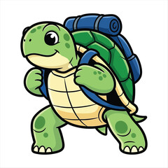 Adventurous Turtle Mascot Hiking with a Backpack - Cartoon Illustration for Outdoor Activities