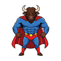 Heroic Bull Character A Powerful and Strong Superhero with a Red Cape, Ready for Action