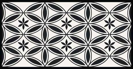 Fototapeta premium Vintage Floral Harmony: Seamless Trailing Vine Pattern with Delicate Leaves and Flowers in Beige on a Black Canvas