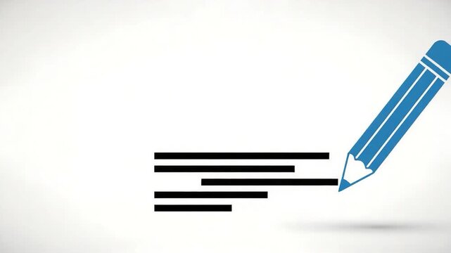 Blue Pencil Writing on White Background.