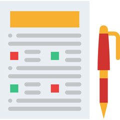 Flat Design Illustration of a Document with Checkboxes and a Red and Yellow Pen on a Light Gray Background Representing Business or Planning Tasks
