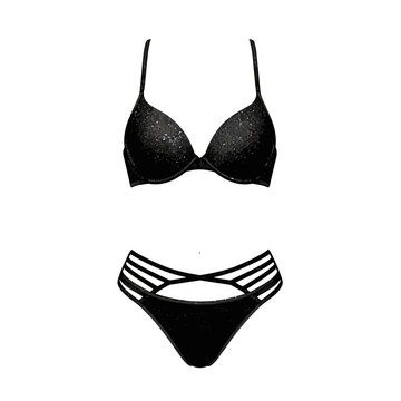 Black glitter pushup bra and strappy bikini panty set