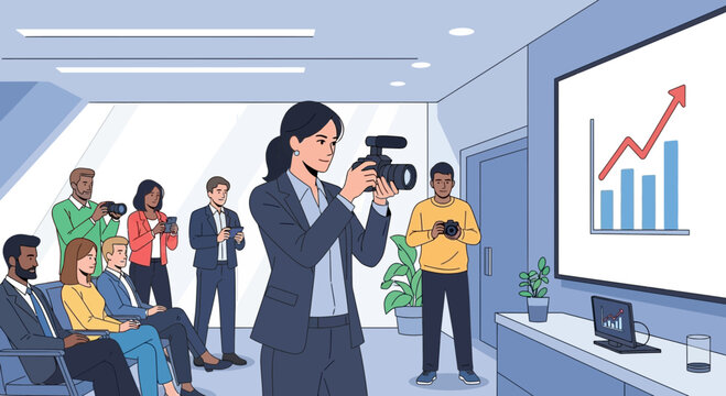 Corporate photographers capturing growth data during a business presentation