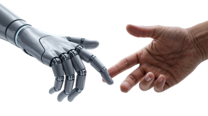Human and Robotic Hand Connection Symbolizing AI, Technology, and Innovation Transparent Background PNG