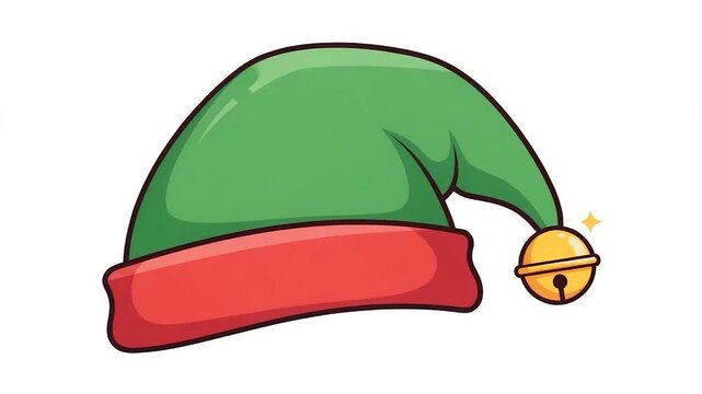 Cute Green Elf Hat with Red Trim and Bell.