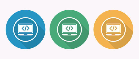 Software Development App Icon With Angle Brackets Blue Green Gold Circle Long Shadow Design
