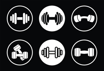 Dumbbell Fitness Strength Exercise Icons Weightlifting Graphic Element Set Isolated on Black Background