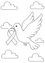 coloring book dove carrying ribbon world aids day awareness line art
