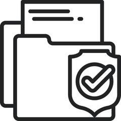 Folder icon with shield and check mark indicating secure document storage and data protection in a...