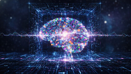 Obraz premium Futuristic Digital Brain with Glowing Neural Networks