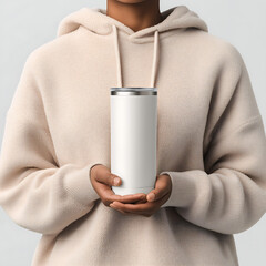 Cozy Beige Hoodie and White Tumbler in Minimalist Design: Perfect for Casual Fashion & Everyday Use
