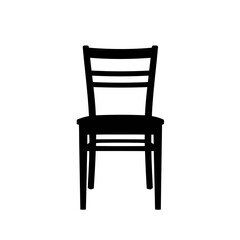 A simple black silhouette of a wooden chair with a slatted back, isolated on a