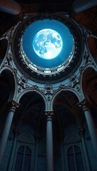 Moonlit Intricate Ceiling Serene Nighttime Ambiance for Interior Design and Fantasy