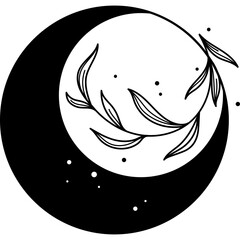 Crescent Moon Emblem with Delicate Botanical Illustration and Celestial Accents Perfect for Beauty or Wellness Brands