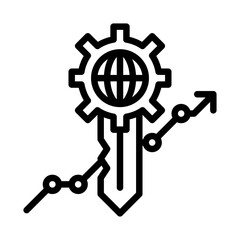 Global Business Growth Strategy Symbolized by Key and Upward Trend Graph with Globe and Gear Icon on Transparent Background