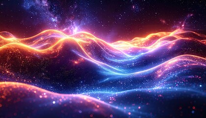 Obraz premium Abstract Cosmic Landscape of Glowing Waves