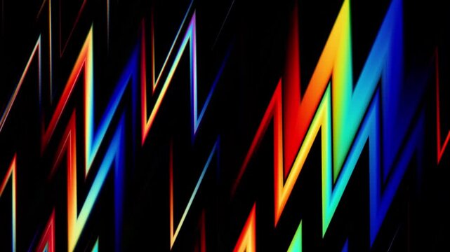 Abstract colorful zig-zag patterns on a black background, creating a dynamic visual