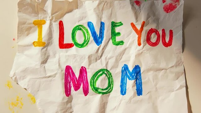 A heartwarming and authentic stop-motion animation of a child's crayon drawing and note to their mom. Evokes nostalgia, innocence, and pure love. Perfect for a personal Mother's Day message.