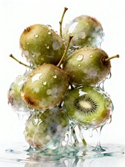 Surreal Fruits Series : A delicious looking healthy bunch of ripe green kiwis on a white background suitable for graphic design and decoration 002