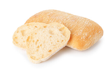 Tasty freshly baked ciabattas isolated on white