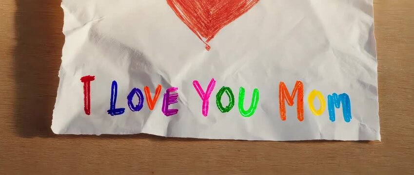 A heartwarming and authentic stop-motion animation of a child's crayon drawing and note to their mom. Evokes nostalgia, innocence, and pure love. Perfect for a personal Mother's Day message.