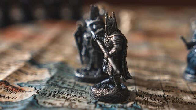 Fantasy Figurines on Battle Map Close-Up
