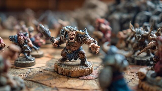 Fantasy Figurines on Battle Map Close-Up