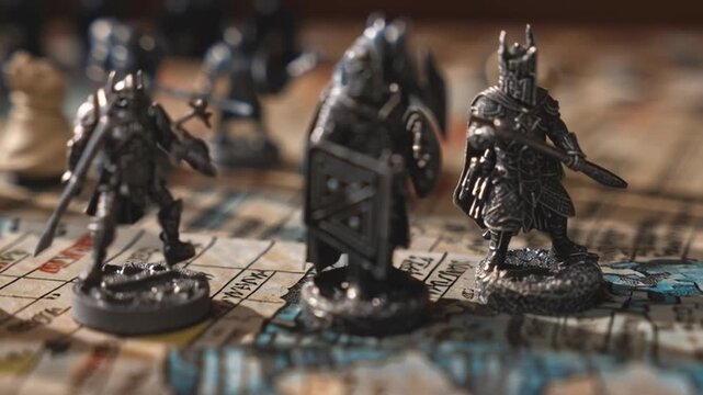 Fantasy Figurines on Battle Map Close-Up