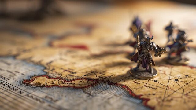 Fantasy Figurines on Battle Map Close-Up