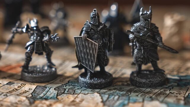 Fantasy Figurines on Battle Map Close-Up