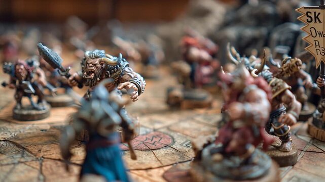 Fantasy Figurines on Battle Map Close-Up