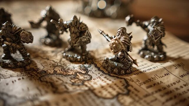 Fantasy Figurines on Battle Map Close-Up