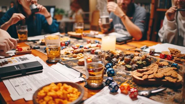 Friends Playing Tabletop RPG with Character Sheets Mid-Close-Up