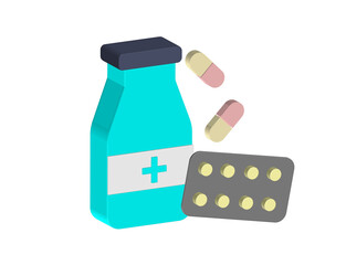 Simple illustration of a 3D medicine icon. Transparent background. PNG format.