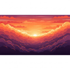 Vibrant Sunset Above Clouds Vector Landscape Illustration