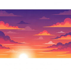Minimalist Sunset Sky with Colorful Clouds Vector Background