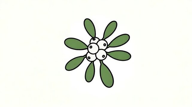 Simple Mistletoe Illustration with White Berries and Green Leaves.