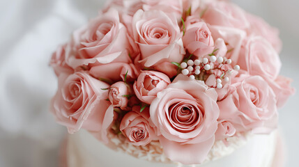 Elegant pastel pink rose bouquet arrangement featuring delicate blooms with soft romantic aesthetic.