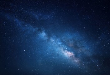 Fototapeta premium Milky Way Galaxy in Deep Space, Vast Starry Sky with Blue and Purple Cosmic Clouds, Ideal for Astronomy and Space Exploration Concepts.