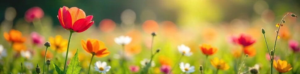 Sunlit Wildflower Meadow in Full Bloom Vibrant Spring Flowers Carpet a Lush Grassland