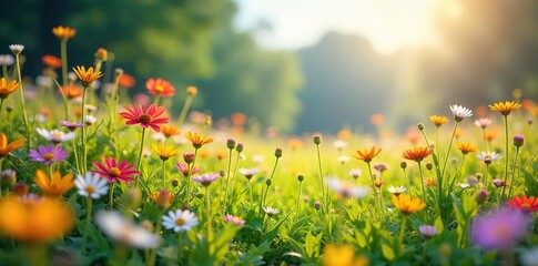 Sun-Drenched Wildflower Meadow in Full Bloom A Breathtaking Summer Landscape