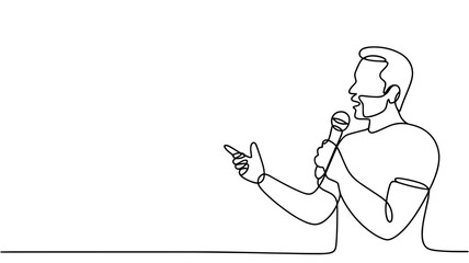 Man Speaking with mic one line drawing vector illustration