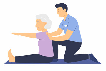 Physiotherapist Guiding Bone-Strengthening Exercises for Elderly Patient Vector