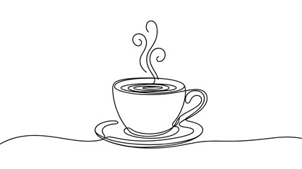 cup of hot coffee one line drawing vector illustration isolated