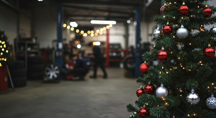 Mechanic Workshop Christmas Concept — Modern Auto Service Background