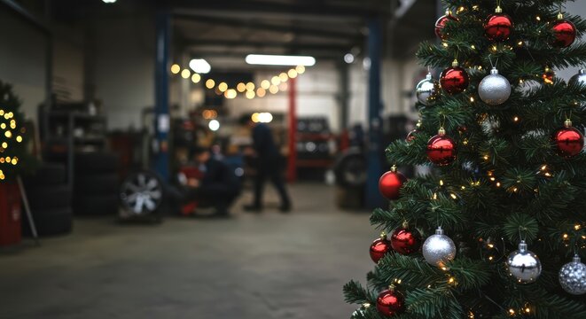 Mechanic Workshop Christmas Concept — Modern Auto Service Background