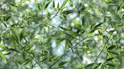 Naklejka premium Lush Green Bamboo Leaves Against a Soft Focus Background