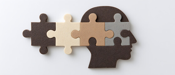 Puzzle Pieces Forming a Human Head Silhouette Representing Creative Thinking and Problem Solving