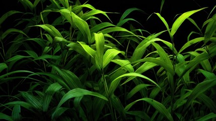 Fototapeta premium Lush Green Leaves on Dark Background in Natural Light